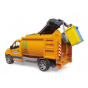 Camión de basura de juguete MB Sprinter de Bruder a escala 1:16 con contenedor basculante funcional