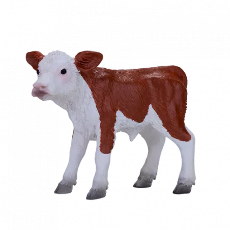 Ternero Hereford de juguete Mojo pintado a mano con gran realismo para juego educativo.