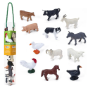 Set de 12 figuras de animales de granja detalladas para juego de mini mundos y aprendizaje creativo.