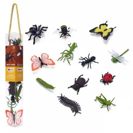 Set de juego Mini Worlds con figuras realistas de insectos y arañas de juguete para niños.