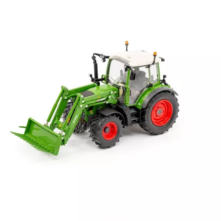 Tractor Fendt 313 Vario a escala 1:32 con cargador frontal de metal para dioramas agrícolas.