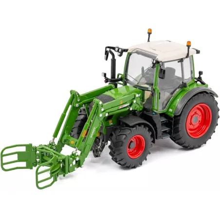 Réplica a escala 1:32 del tractor Fendt 313 Vario con pinza para pacas de carga frontal.