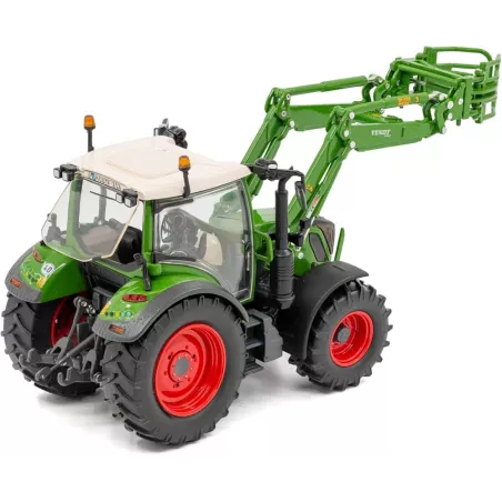 Réplica a escala 1:32 del tractor Fendt 313 Vario con pinza para pacas de carga frontal.