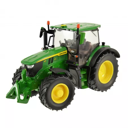 Tractor agrícola John Deere 6R 185 verde y amarillo en campo de cultivo