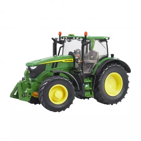 Tractor agrícola John Deere 6R 185 verde y amarillo en campo de cultivo