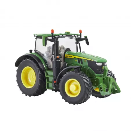 Tractor agrícola John Deere 6R 185 verde y amarillo en campo de cultivo