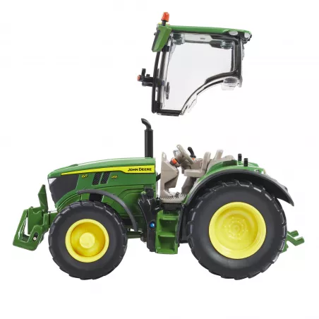 Tractor agrícola John Deere 6R 185 verde y amarillo en campo de cultivo