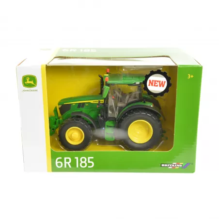 Tractor agrícola John Deere 6R 185 verde y amarillo en campo de cultivo
