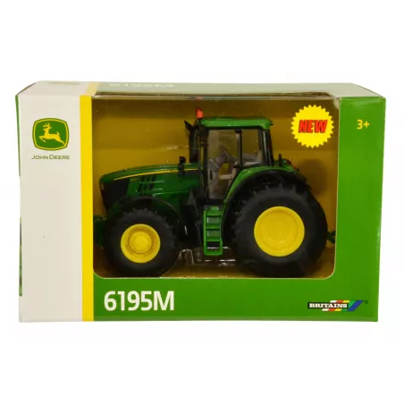 Réplica a escala 1:32 del tractor John Deere 6195M de Britains para coleccionistas.