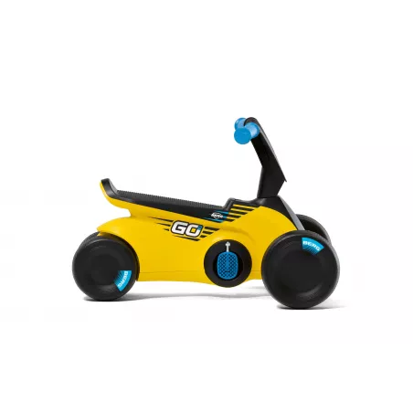 Vehículo evolutivo BERG GO² SparX Amarillo con modo correpasillos y pedales retráctiles.