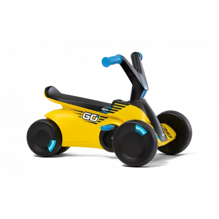 Vehículo evolutivo BERG GO² SparX Amarillo con modo correpasillos y pedales retráctiles.