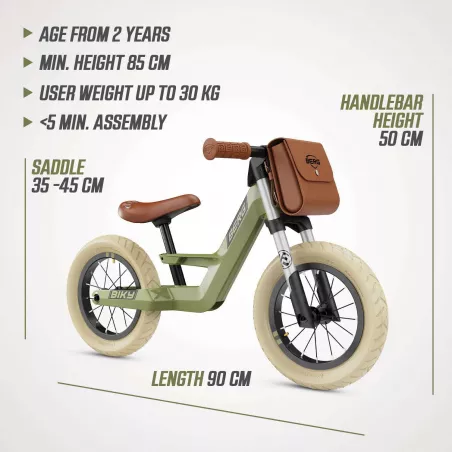 Bicicleta sin pedales BERG Biky Retro Verde de diseño vintage y estructura ligera para niños.