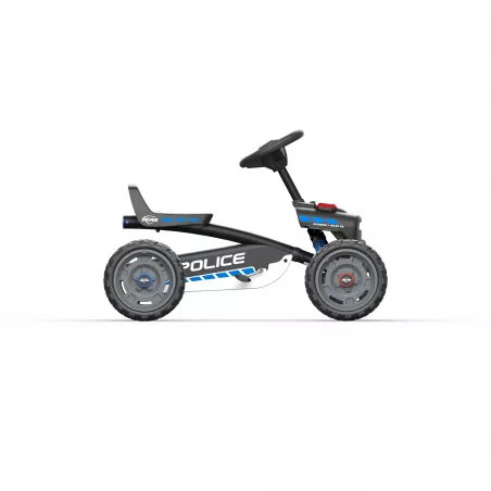 Coche de pedales infantil Policía BERG con diseño de patrulla policial y estructura robusta para niños.