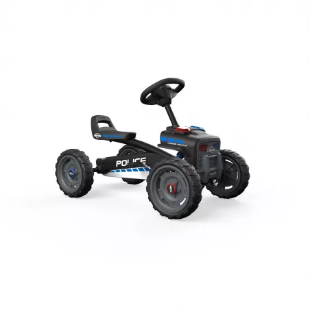 Coche de pedales infantil Policía BERG con diseño de patrulla policial y estructura robusta para niños.