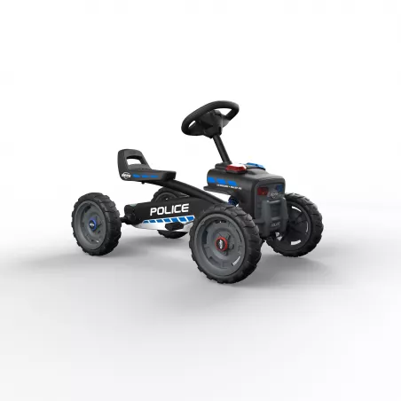 Coche de pedales infantil Policía BERG con diseño de patrulla policial y estructura robusta para niños.