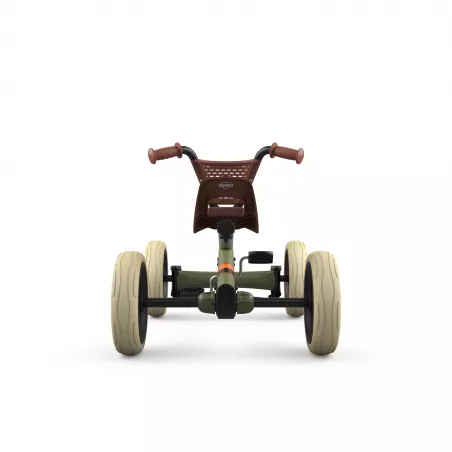 Kart de pedales infantil BERG Buzzy Retro 2 en 1 verde con asiento ajustable y cuatro ruedas estables.