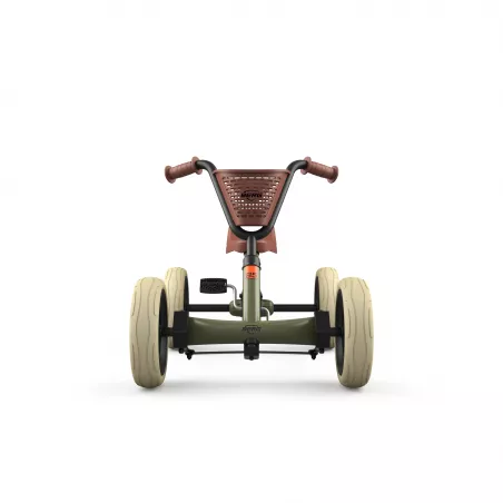 Kart de pedales infantil BERG Buzzy Retro 2 en 1 verde con asiento ajustable y cuatro ruedas estables.