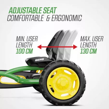 Kart de pedales BERG Buddy John Deere verde y amarillo para niños