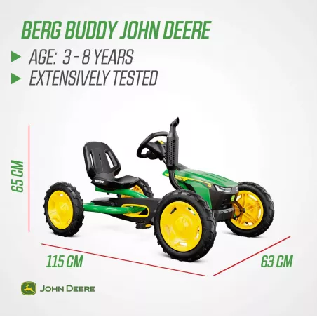 Kart de pedales BERG Buddy John Deere verde y amarillo para niños