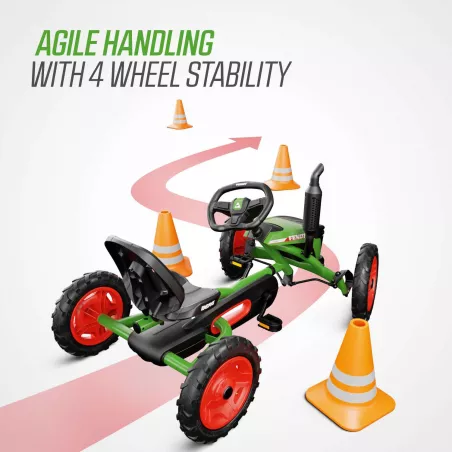 Kart de pedales BERG Buddy Fendt infantil con diseño de tractor verde y ruedas de tacos