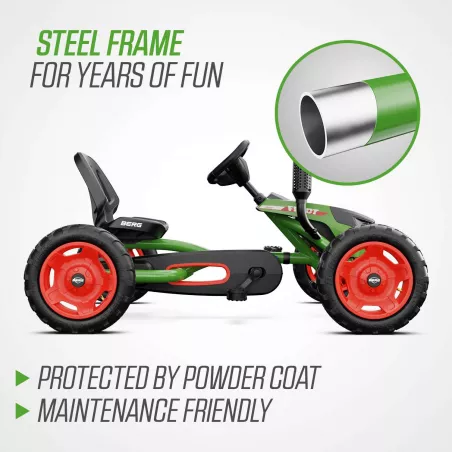 Kart de pedales BERG Buddy Fendt infantil con diseño de tractor verde y ruedas de tacos