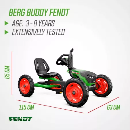 Kart de pedales BERG Buddy Fendt infantil con diseño de tractor verde y ruedas de tacos