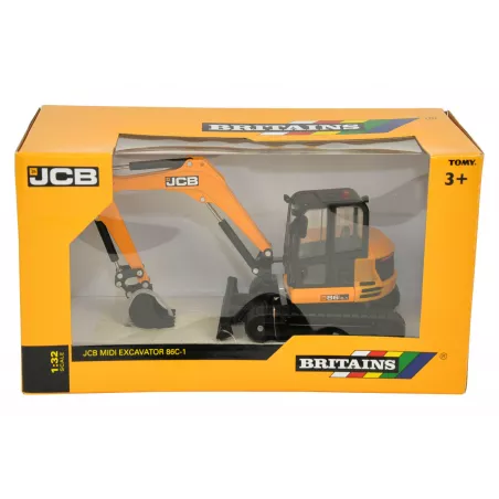 Miniatura de excavadora JCB Midi 86C-1 a escala 1:32 de Britains para coleccionistas.
