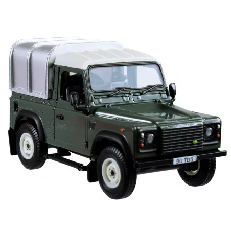 Miniatura a escala 1:32 del Land Rover Defender 90 verde de Britains, todoterreno clásico para coleccionistas.