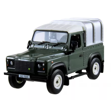 Miniatura a escala 1:32 del Land Rover Defender 90 verde de Britains, todoterreno clásico para coleccionistas.