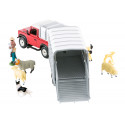 Land Rover Defender 90 de juguete a escala 1:32 con remolque, figura de granjero y ovejas de Britains.