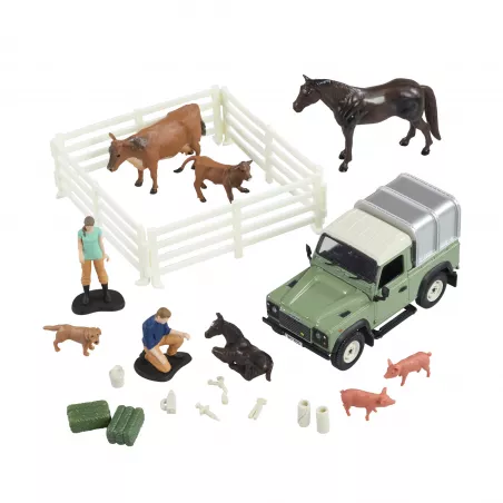 Kit veterinario de juguete Britains a escala 1:32 para Land Rover Defender con accesorios de rescate animal.