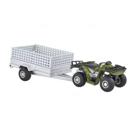 Quad 4x4 con remolque Britains a escala 1:32, juguete agrícola de colección.