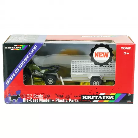 Quad 4x4 de juguete con remolque Britains a escala 1:32 para dioramas agrícolas