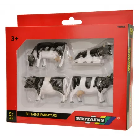 Vacas frisonas de juguete a escala 1:32 de Britains para maquetas de granjas y dioramas coleccionables.