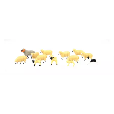 Conjunto de ovejas de juguete escala 1:32 Britains con ovejas, corderos y perro pastor.