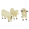 Tres figuras de vacas Simmental y Charolais a escala 1:32 para maquetas de granjas y dioramas.