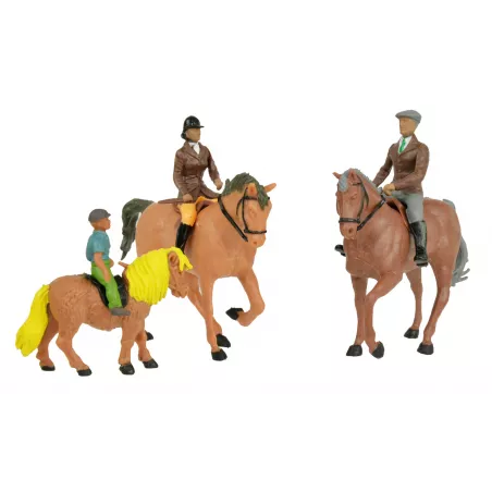 Set de figuras de caballos y jinetes de Britains a escala 1:32 para maquetas y dioramas de granja.