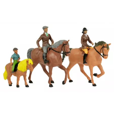 Set de figuras de caballos y jinetes de Britains a escala 1:32 para maquetas y dioramas de granjas.