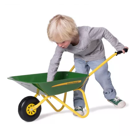 Carretilla metálica infantil John Deere de Rolly Toys para juego al aire libre.