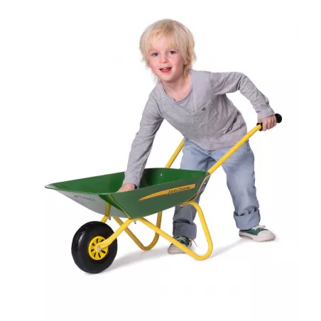 Carretilla metálica infantil John Deere de Rolly Toys para juego al aire libre.