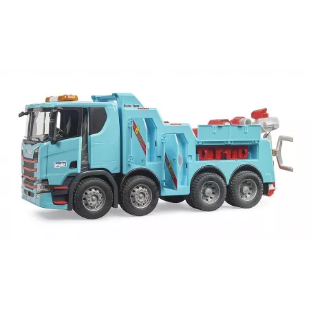 Camión de rescate de juguete Scania Super 560R de BRUDER a escala 1:16 con luces y sonido