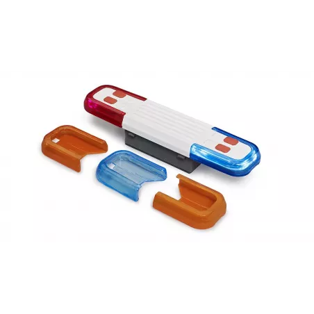 Módulo de luces y sonido Bruder para camiones de juguete con sirenas y luces de emergencia.