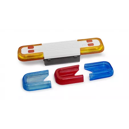 Módulo de luces y sonido Bruder para camiones de juguete con efectos de sirena y destellos.