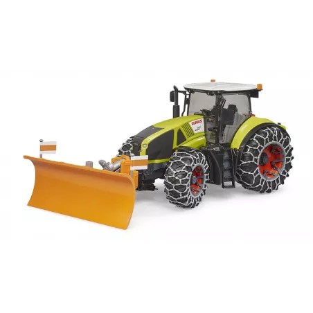 Tractor de juguete Claas Axion 950 Bruder con pala quitanieves y cadenas de nieve