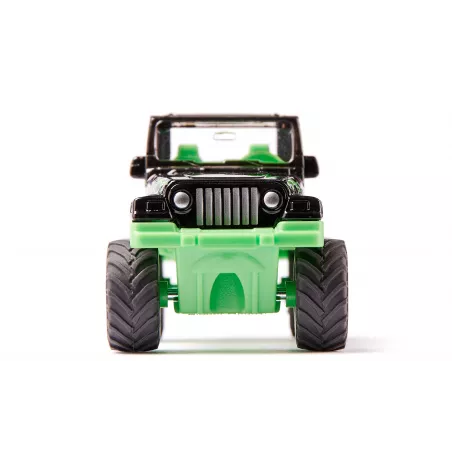Jeep Big Wheel de Siku a escala 1:87 de metal con ruedas gigantes y enganche de remolque.