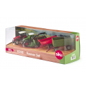 Conjunto de granjero SIKU con tractores de juguete y remolques agrícolas de metal y plástico.