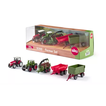 Conjunto de granjero SIKU con tractores de juguete y remolques agrícolas de metal y plástico de alta calidad.