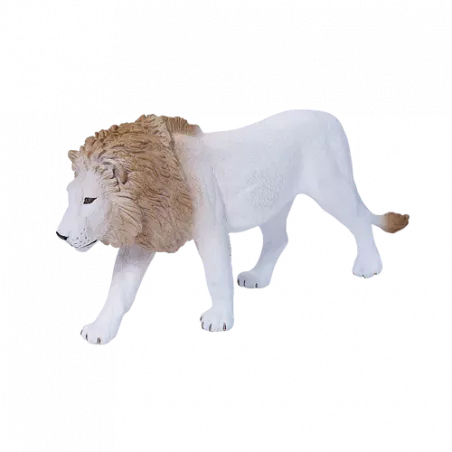 Figura realista de león blanco macho de Mojo pintada a mano para coleccionismo y juego educativo.