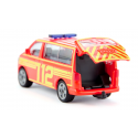 Vehículo de bomberos de juguete VW T5 de Siku en miniatura metálica con enganche de remolque.