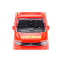 Vehículo de bomberos de juguete VW T5 de Siku en miniatura metálica con enganche de remolque.